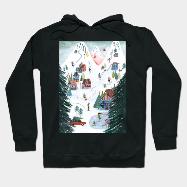 Ski Lodge cosy chalet skating snow village mountains Hoodie by CarolineBMuller